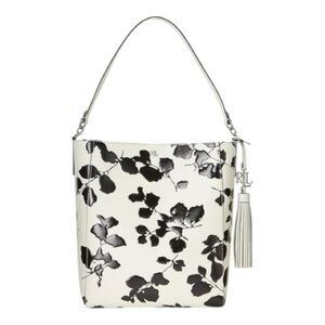 Lauren Ralph Lauren Adley Leather Shoulder Bag Floral White with Black Embossed